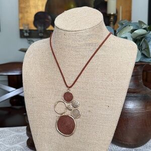 Brown and Gold Long Pendant Necklace